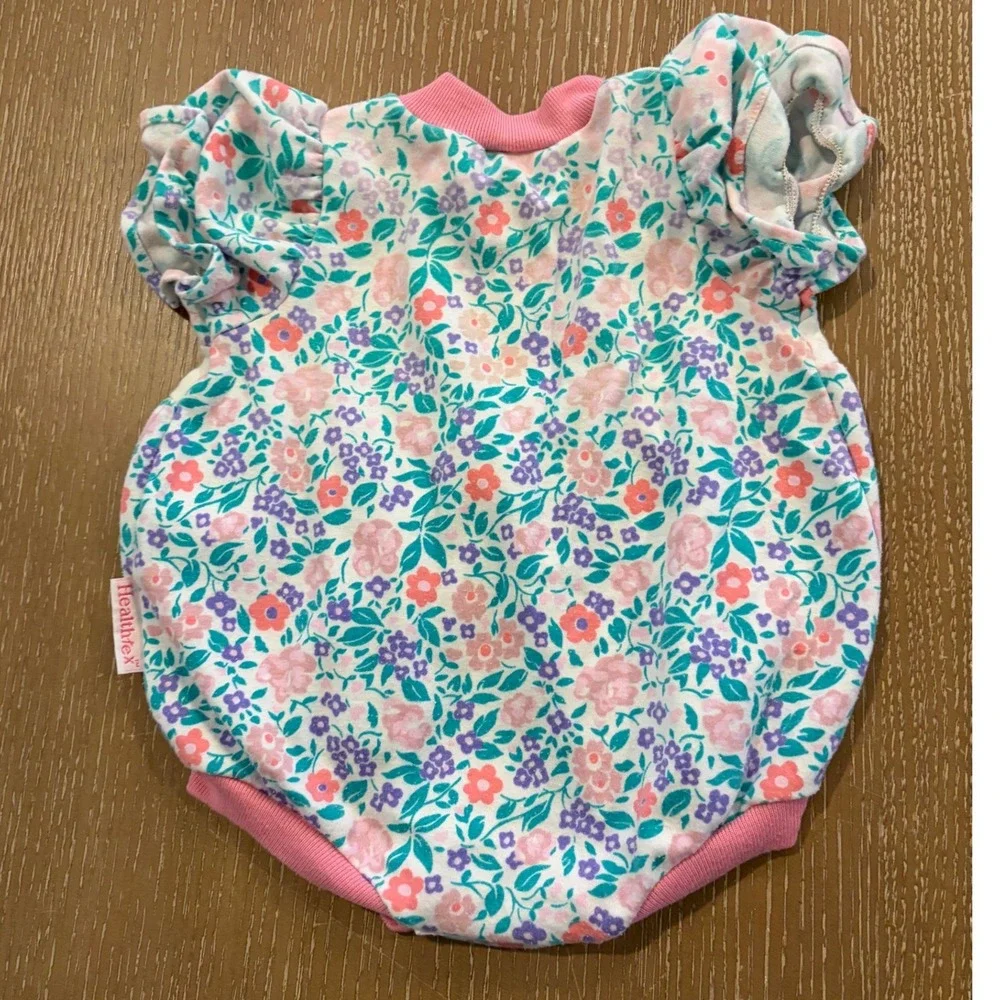 Vintage Baby Girls 0-3 Months Romper Lot 3 Floral Pink Bubble Bodysuits